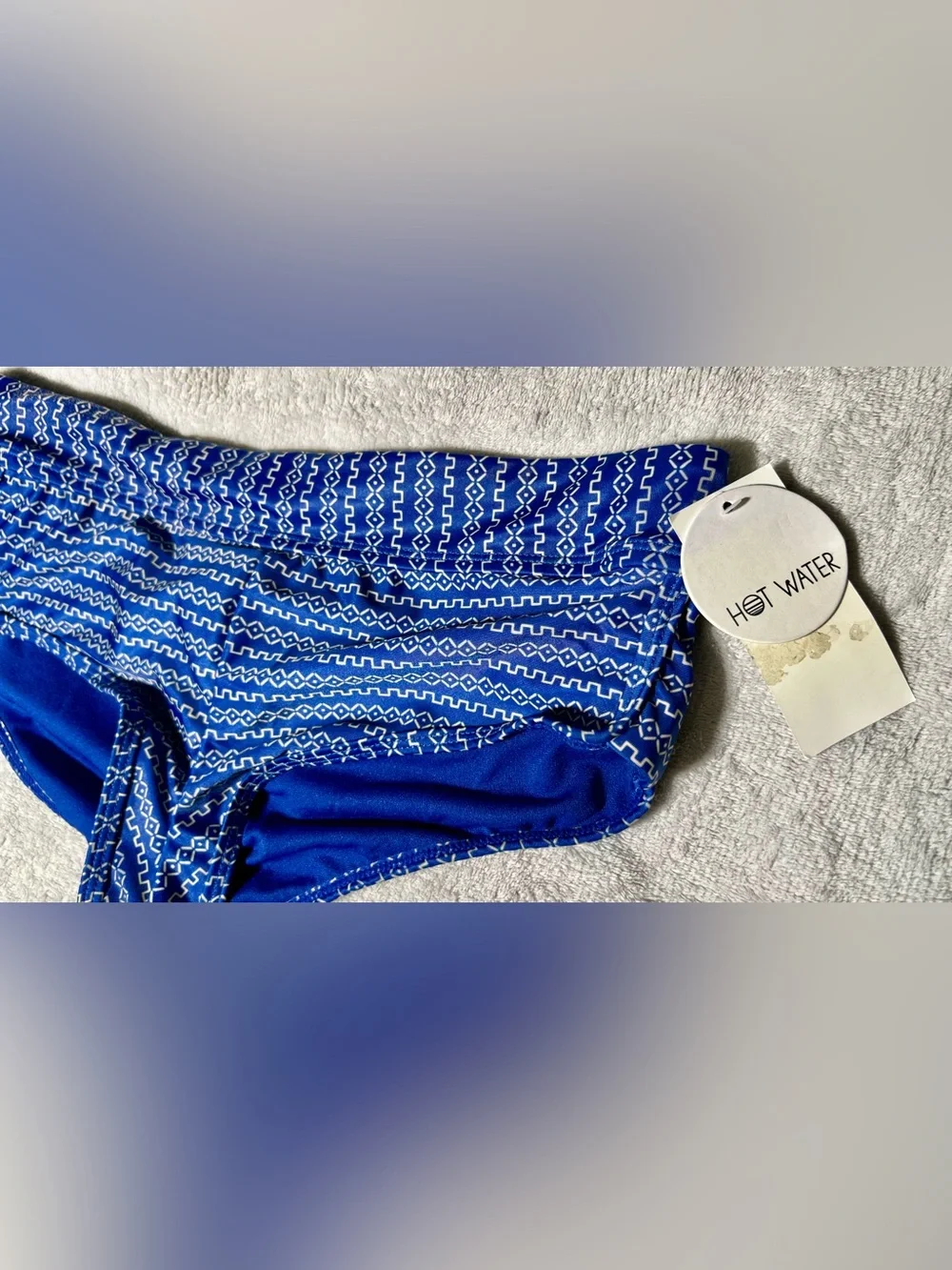 NWT!! Hot Water Blue Geo-Pattern Women  Bikini Bottom Size PS